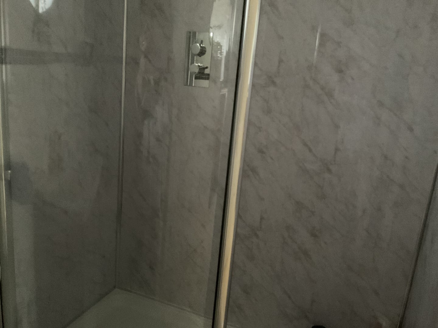 Customer photo review of 8mm Storm Grey Marble Bathroom Wall Panel 2.6M