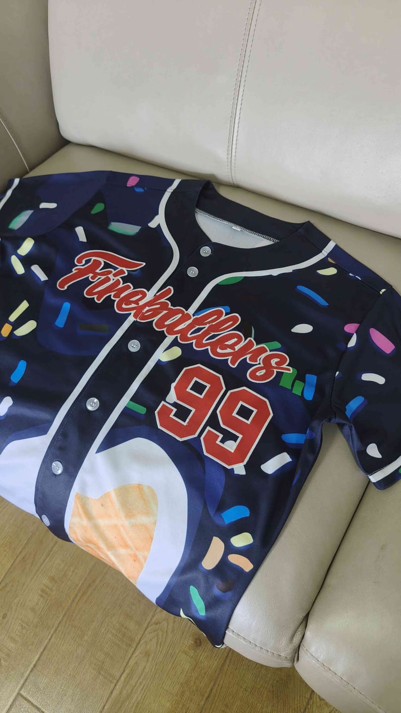 Customer photo review of Custom Gray Ice Cream Cone Graffiti Pattern Fashion Authentic Baseball Jersey