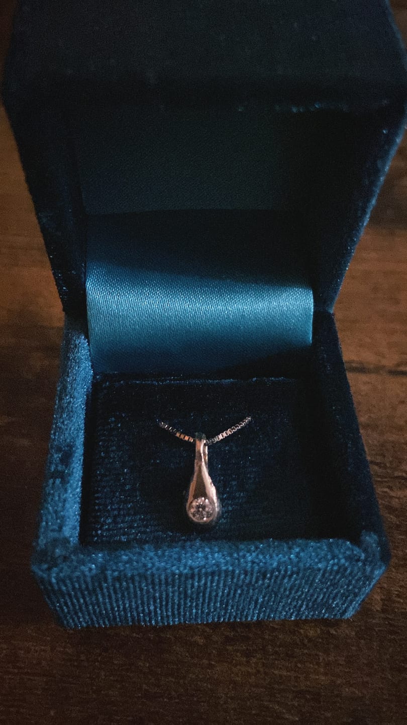 Customer photo review of Salt and pepper Diamond Drop Necklace