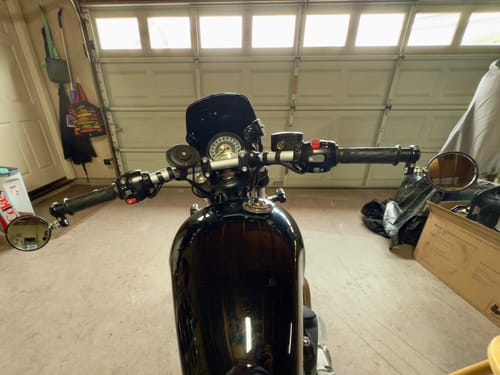 Customer photo review of Triumph Bar End Finishers & Mirror Kits - 1” to 7/8" Adapter - Handlebar Triumph Models – Bobber, Speedmaster, T100 & T120