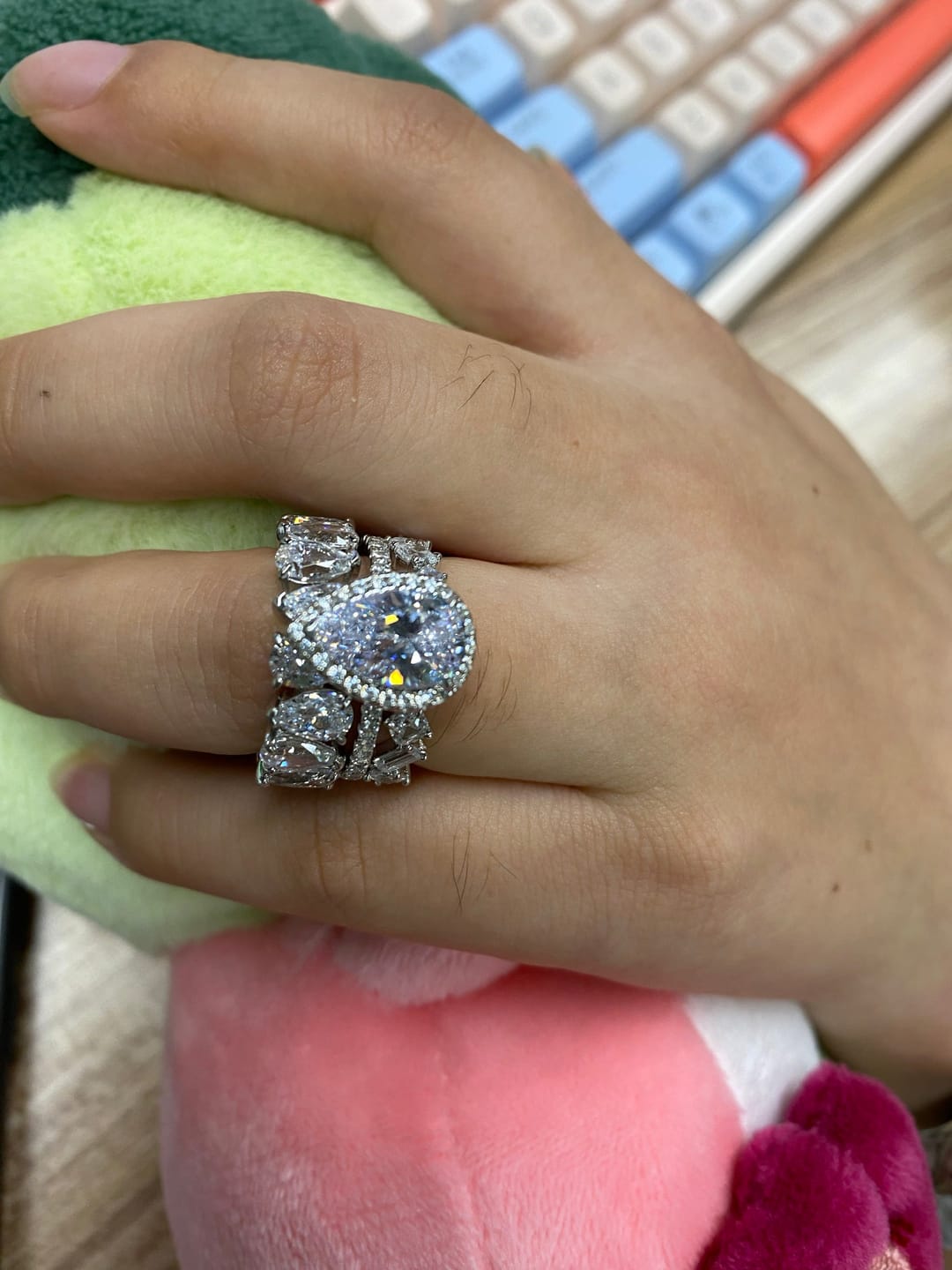 Customer photo review of S925 2.2 Carat Halo Pear Cut Wedding Ring Set With Two Luxurious Wedding Bands For Women