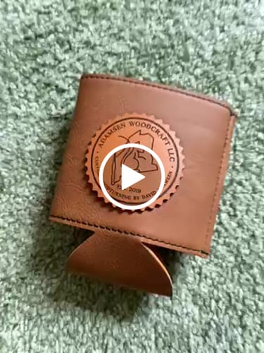 Customer video review of Custom Leather Koozies Can Cooler Sleeves Neoprene Authentic Leather Patch