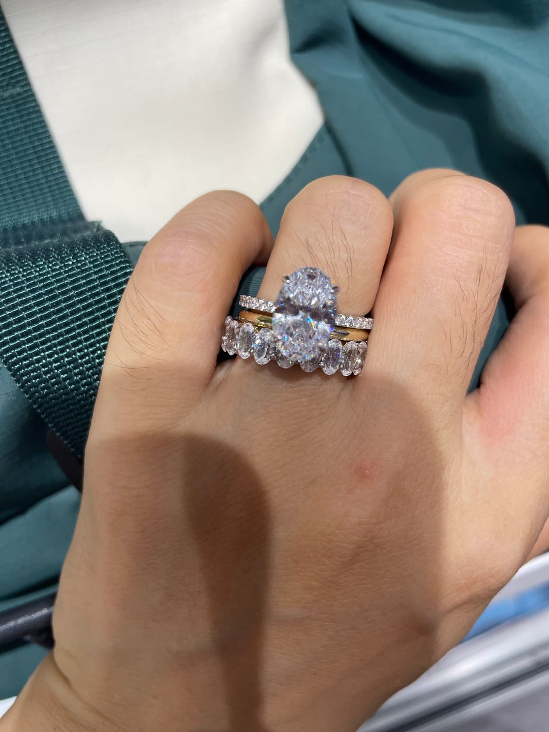 Customer photo review of S925 3PC 4.0Ct Oval Cut Wedding Ring Set Travel Ring For Her With Two Classic Wedding Bands