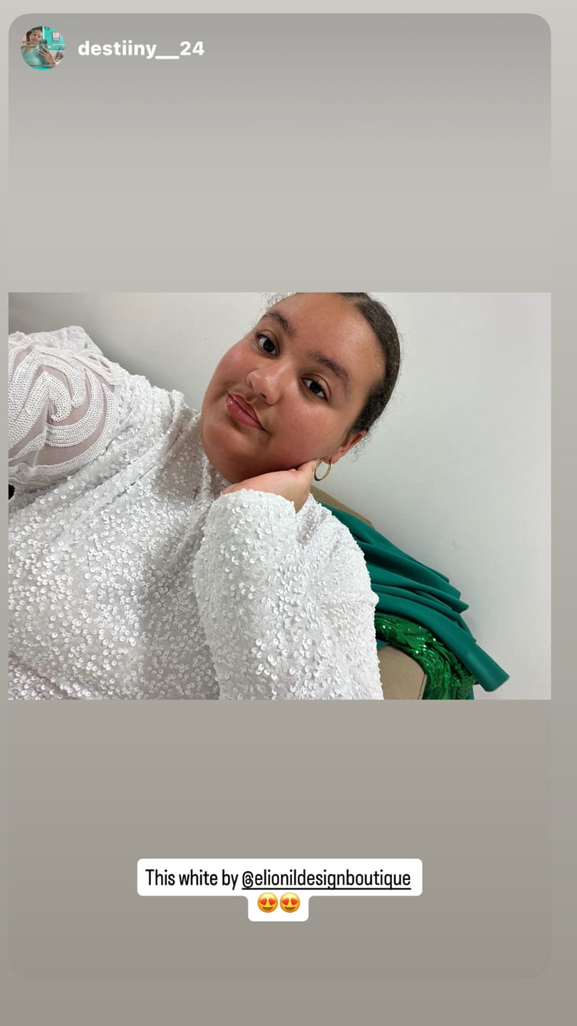 Customer photo review of White Sequins Velvet