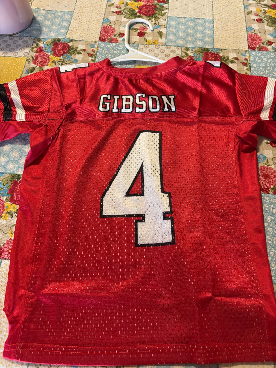 Customer photo review of Custom Red White-Black Classic Style Mesh Authentic American Football Jersey