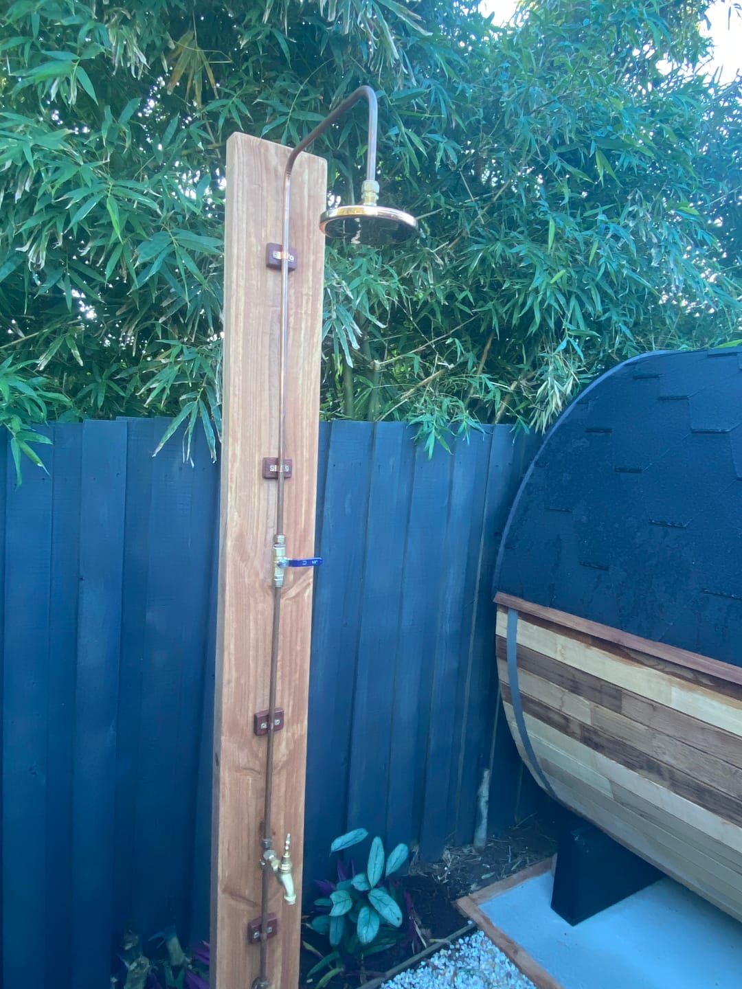 Customer photo review of Copper Outdoor Shower - Natural Copper Rain Showerhead - Handcrafted Garden Fixture
