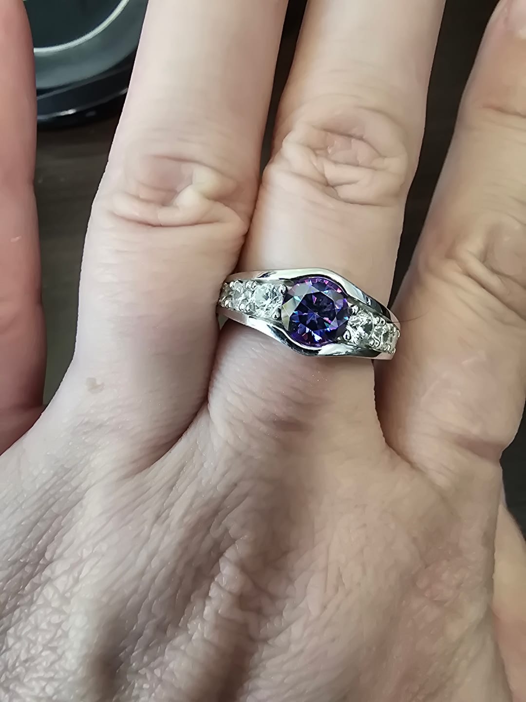 Customer photo review of Bezel Colored Moissanite Channel Euro Shank Pave Engagement Ring