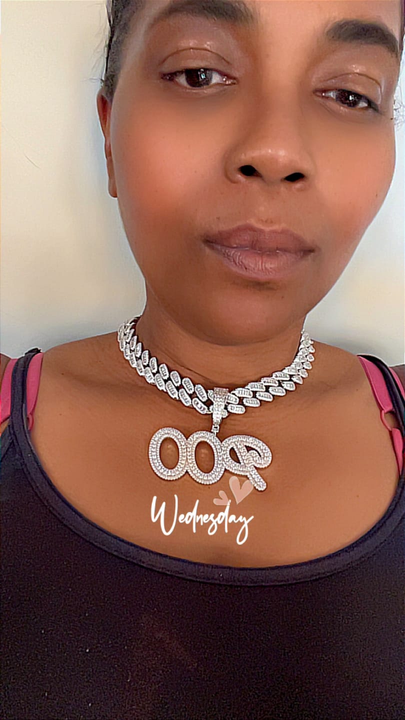 Customer photo review of LUXIIVA® FROSTED ICED OUT CUSTOM NAME PENDANT - CLASSIC BAIL