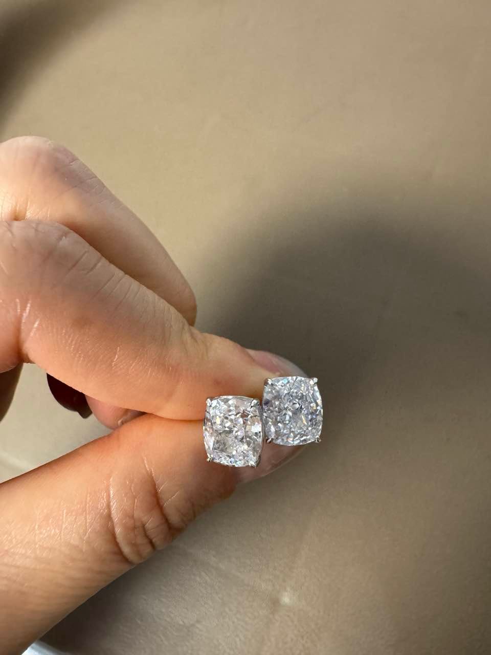 Customer photo review of S925 2.0Ct*2 Classic Cushion Cut Women's Stud Earrings In Sterling Silver For Everyday Wear