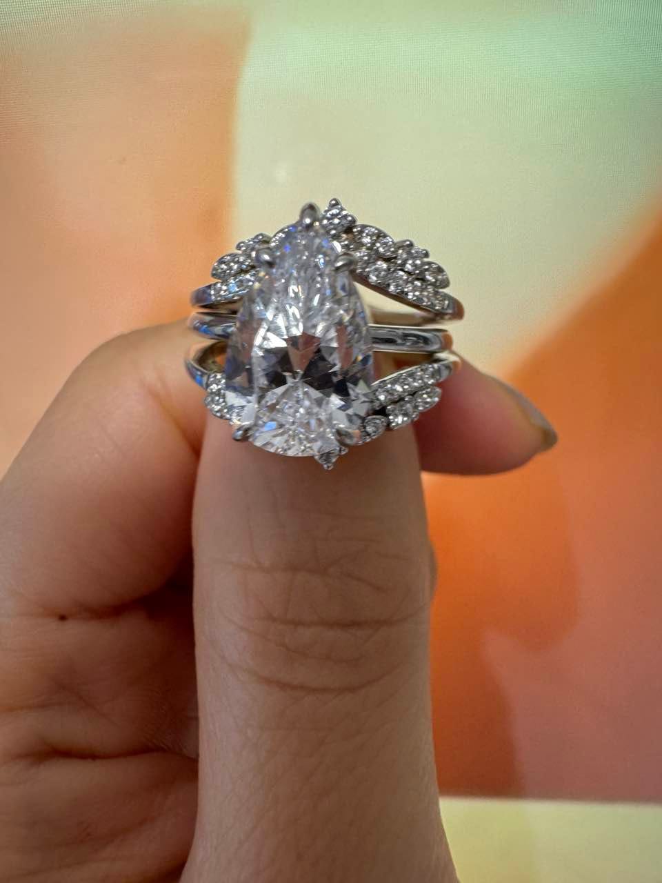 Customer photo review of S925 3.5 Ct Vintage Pear Cut Insert Wedding Ring Set For Women In Sterling Silver