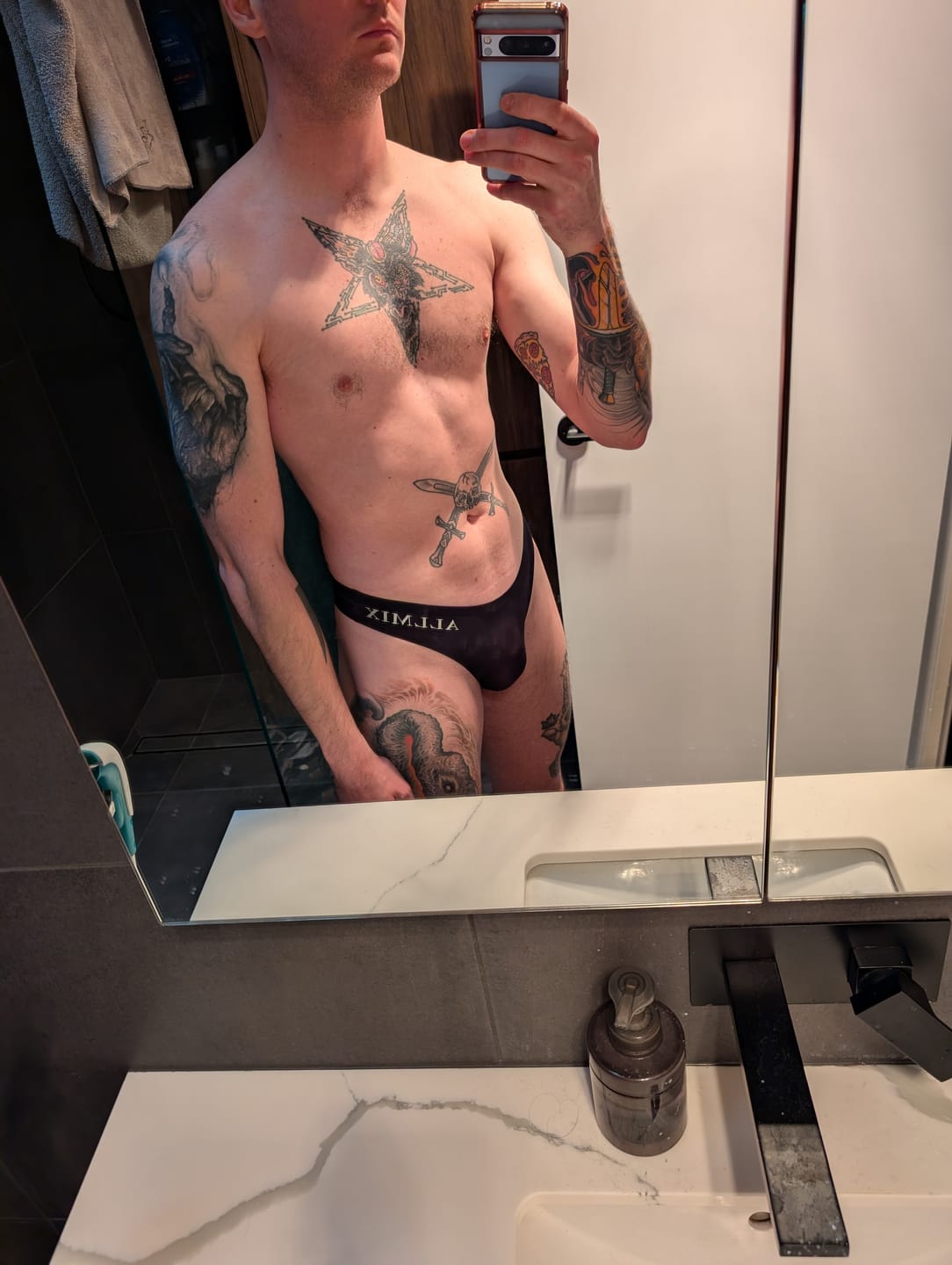 Customer photo review of 4 Pack ALLMIX Men's Sexy Seamless T-back Thongs