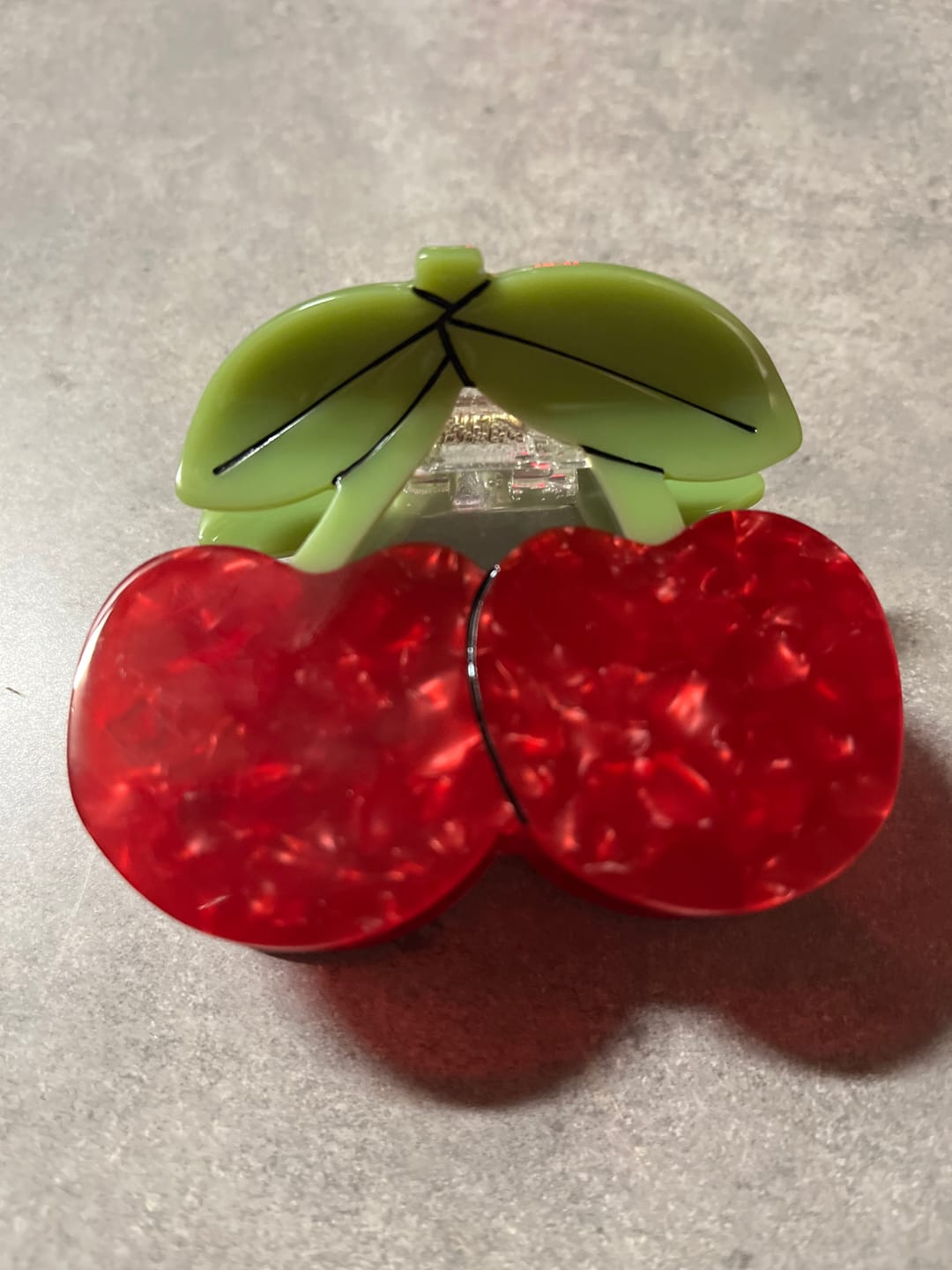 Customer photo review of Large Maraschino Cherries Hair Claw Clip