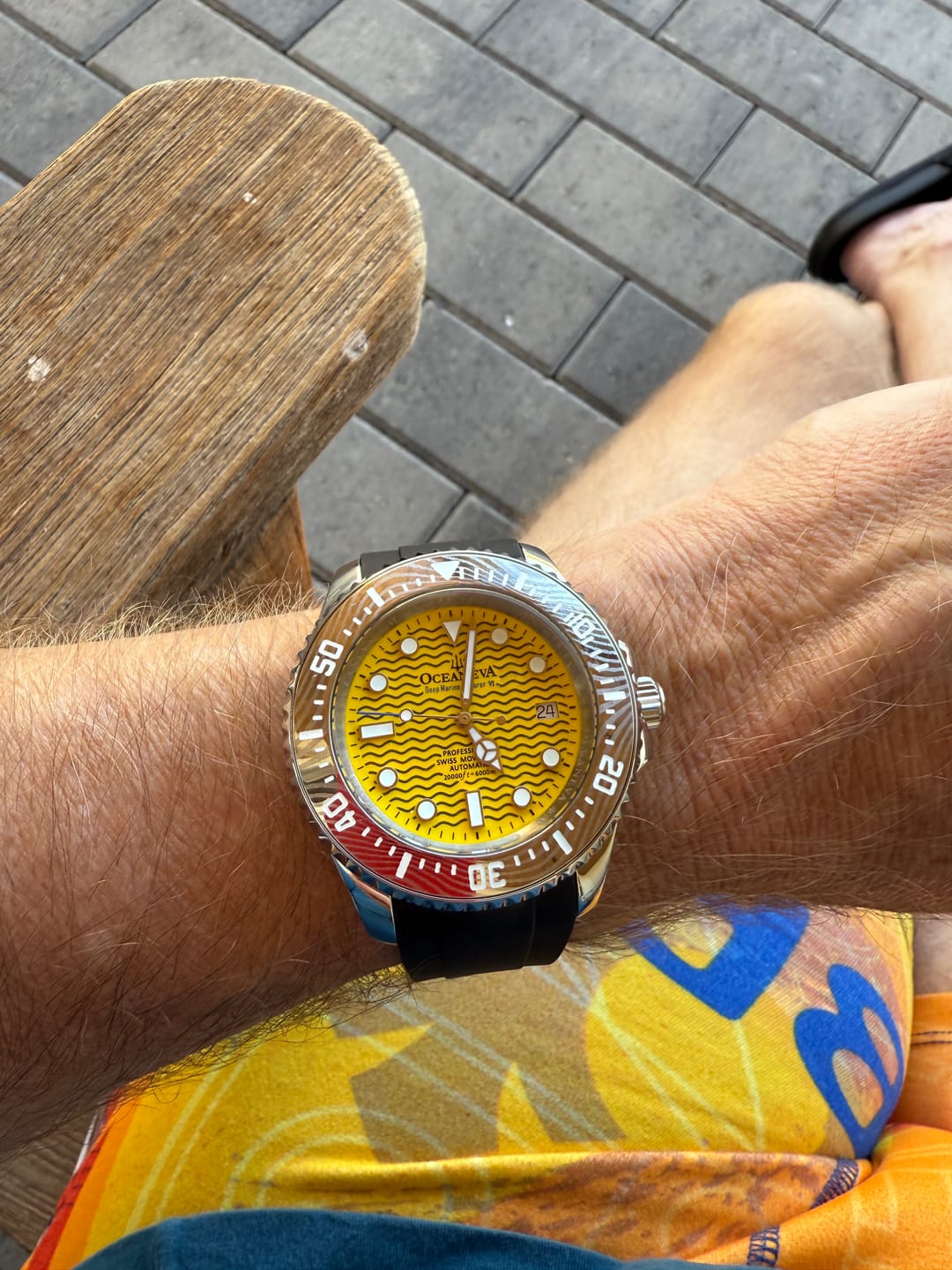Customer photo review of Oceaneva 6000m Deep Marine Explorer VI Grade 5 Titanium Automatic Watch Yellow Dial