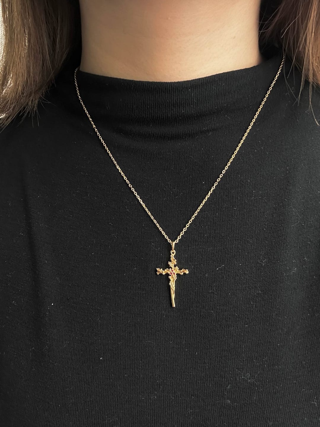 Customer photo review of Floral Cross December Holly Birth Flower Necklace