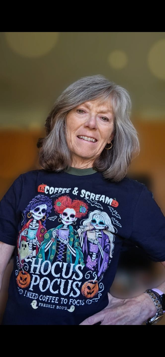 Customer photo review of Hocus Pocus I Need Coffee To Focus Fresh Boo'd Halloween T-Shirt