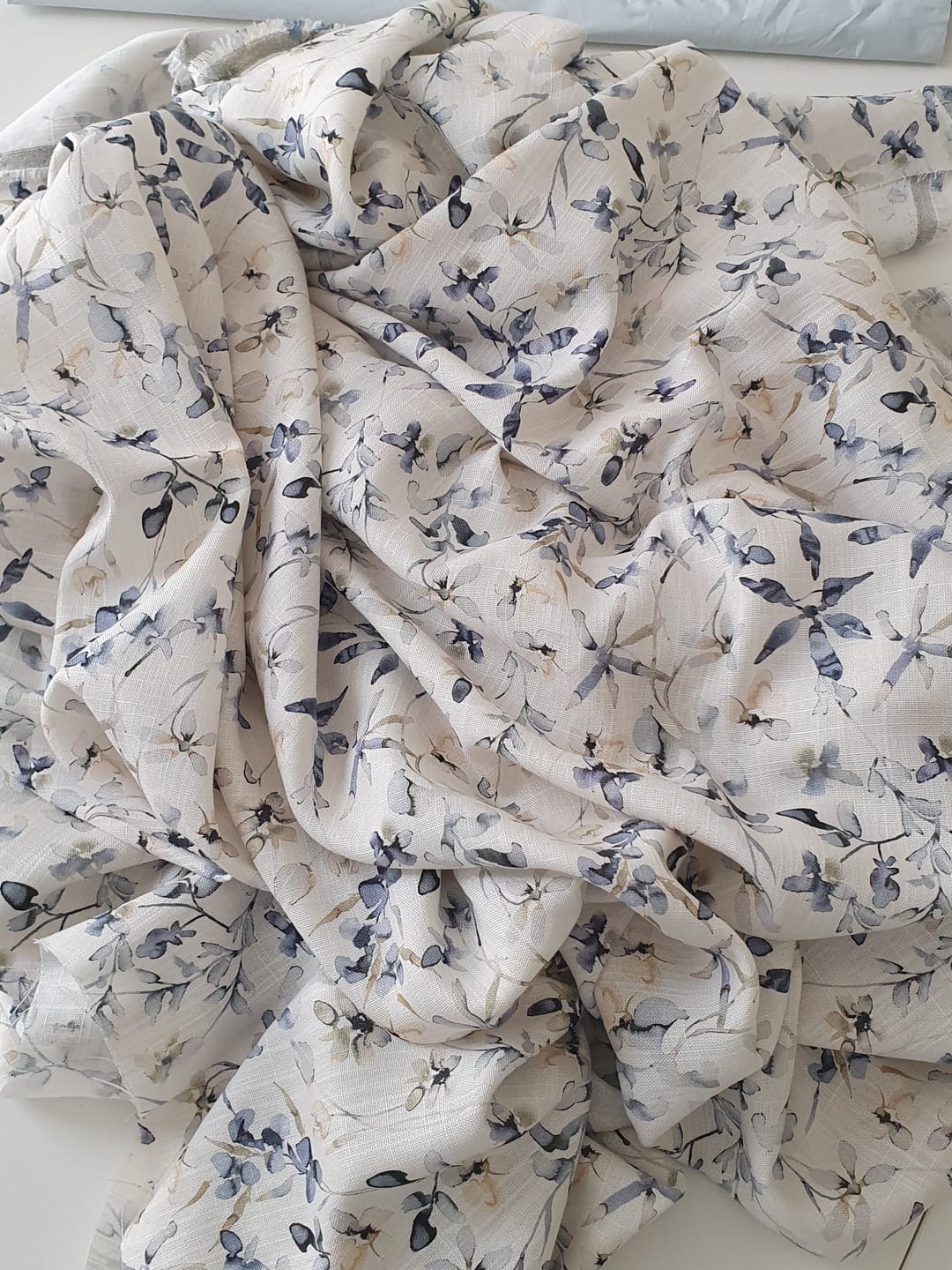 Customer photo review of Greyish Blue Blossom Linen Viscose Fabric