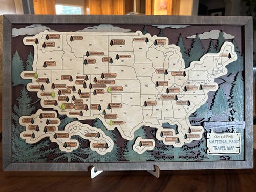 Customer photo review of US 3D Wooden National Parks Travel Map With Trees To Record Park Visits (1 Design)