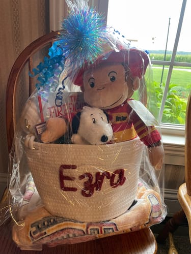 Customer photo review of Baby Knits™  Multicolor Personalized Knitted Basket