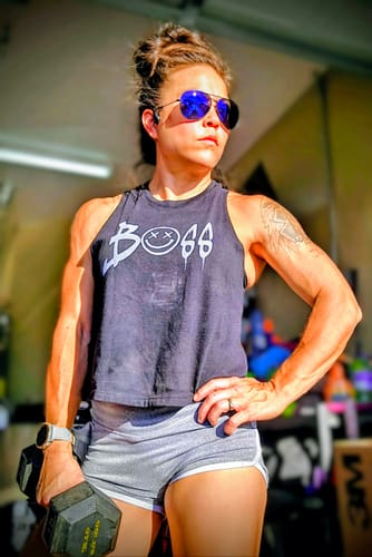 Customer photo review of Salty Savage Ladies "BOSS" Flowy Racerback Crop Tank