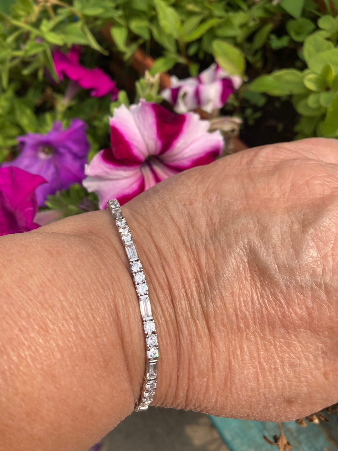 Customer photo review of Adrianna 18k White Gold Plated Tennis Bracelet with Simulated Diamond Crystals