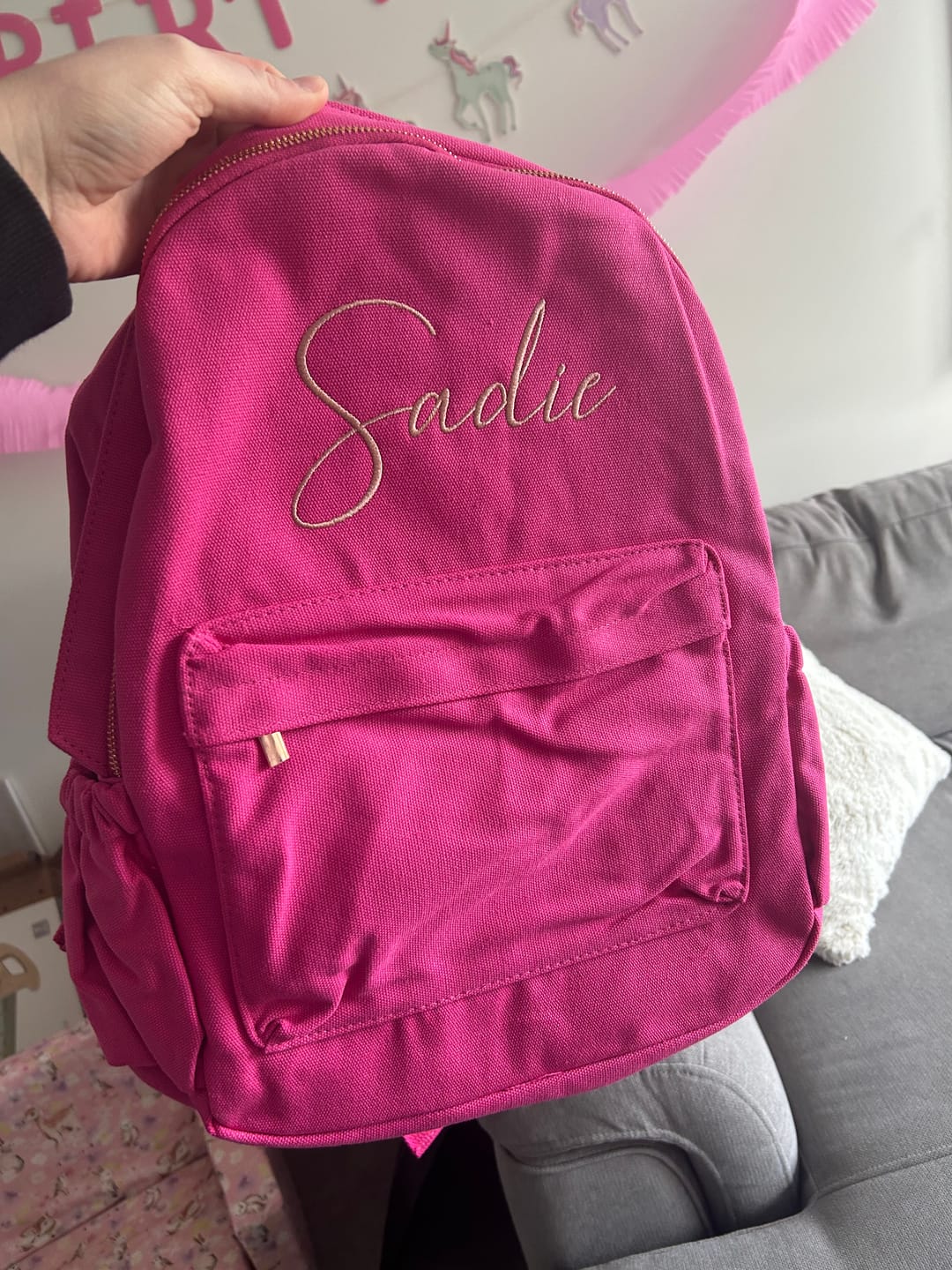 Customer photo review of Raspberry Personalised Backpack