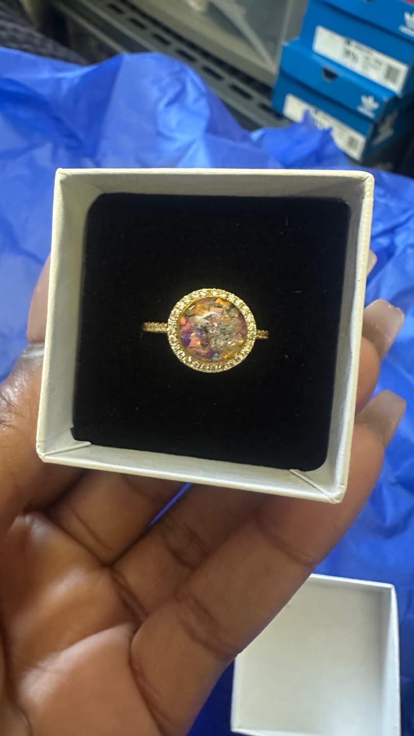 Customer photo review of Bedazzled Circle Opal Cremation Ring