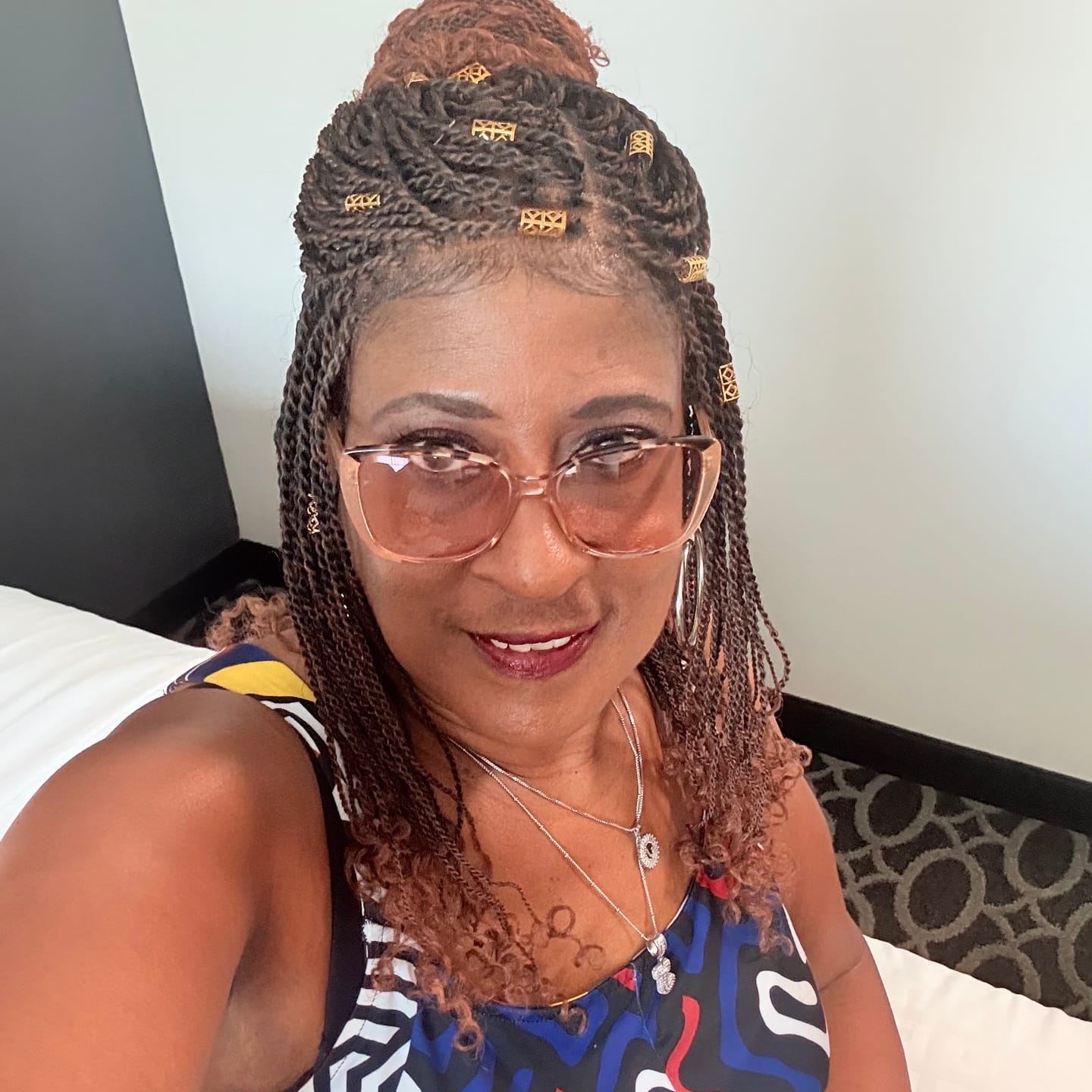 Customer photo review of Tina - Senegalese Mini Twist Braided Wig 14" Full Hand-tied Swiss HD Lace With Curly Ends - Human Baby Hair