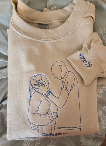 Customer photo review of Soulmate Custom Embroidered Photo Sweatshirt