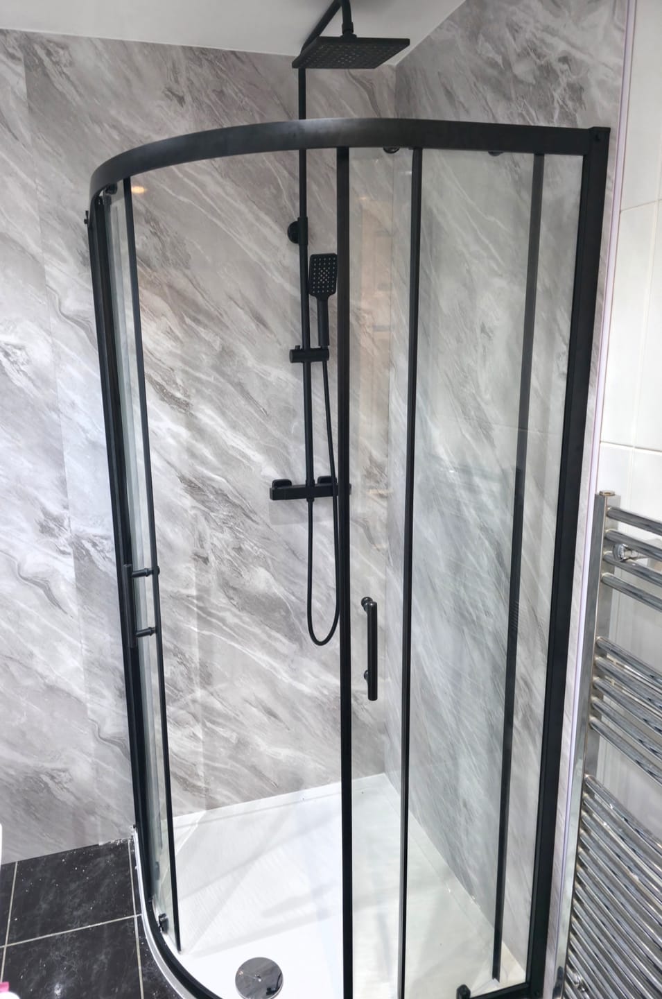 Customer photo review of Premium Grey Stone Marble Gloss Shower Wall Panel - 1M x 2.4M