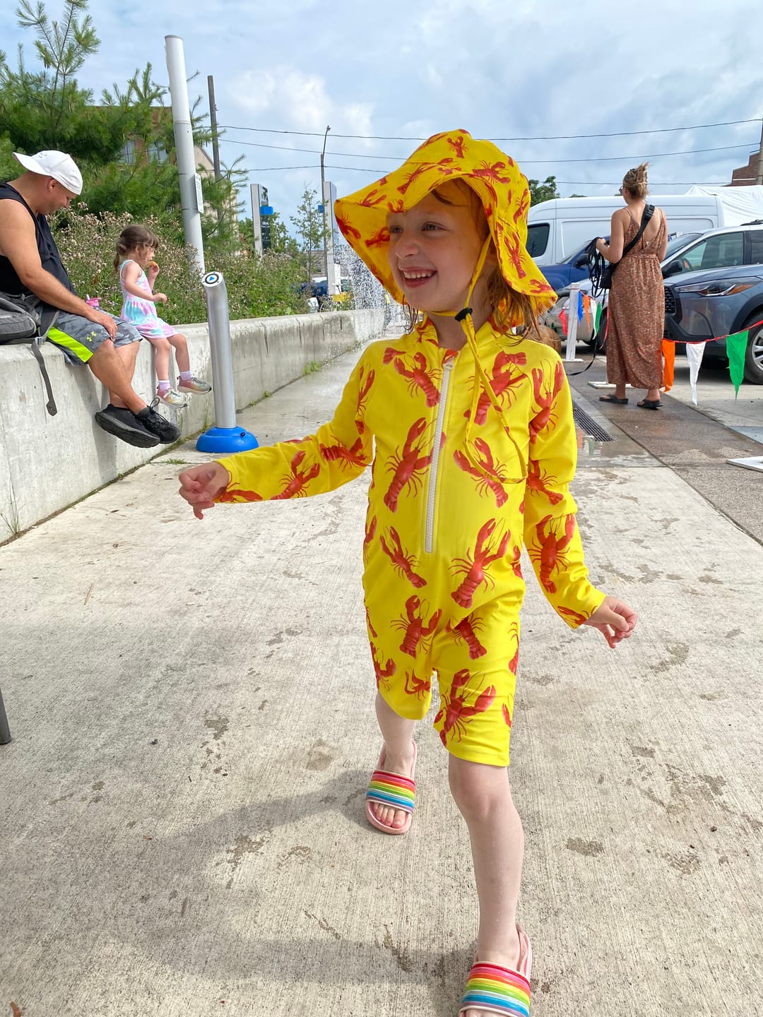 Customer photo review of Bright Lobster Unisex Long Sleeve Zip Swimmers