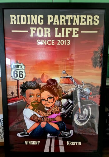 Customer photo review of Bikers Couple Riding Partners for Life - Personalized Poster - Gift for Him, Gift for Her