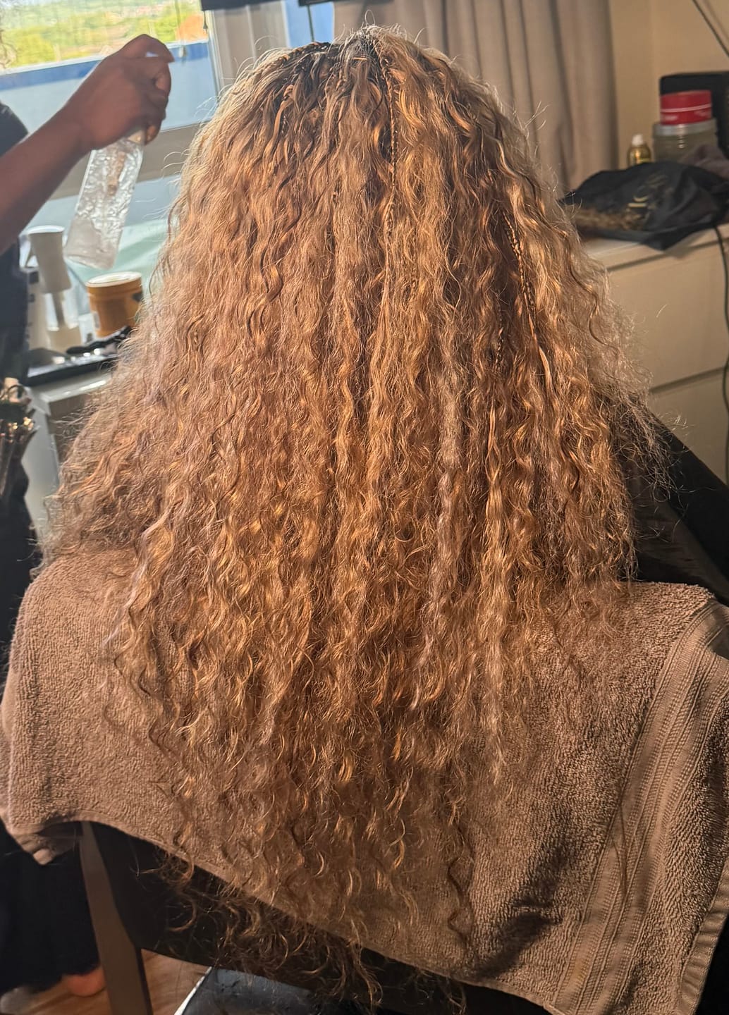 Customer photo review of #27 Honey Blonde Loose Deep Wave Bulk Hair Extensions for Braiding