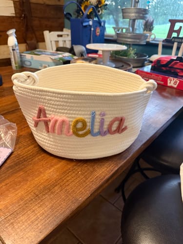 Customer photo review of Baby Knits™  Multicolor Personalized Knitted Basket