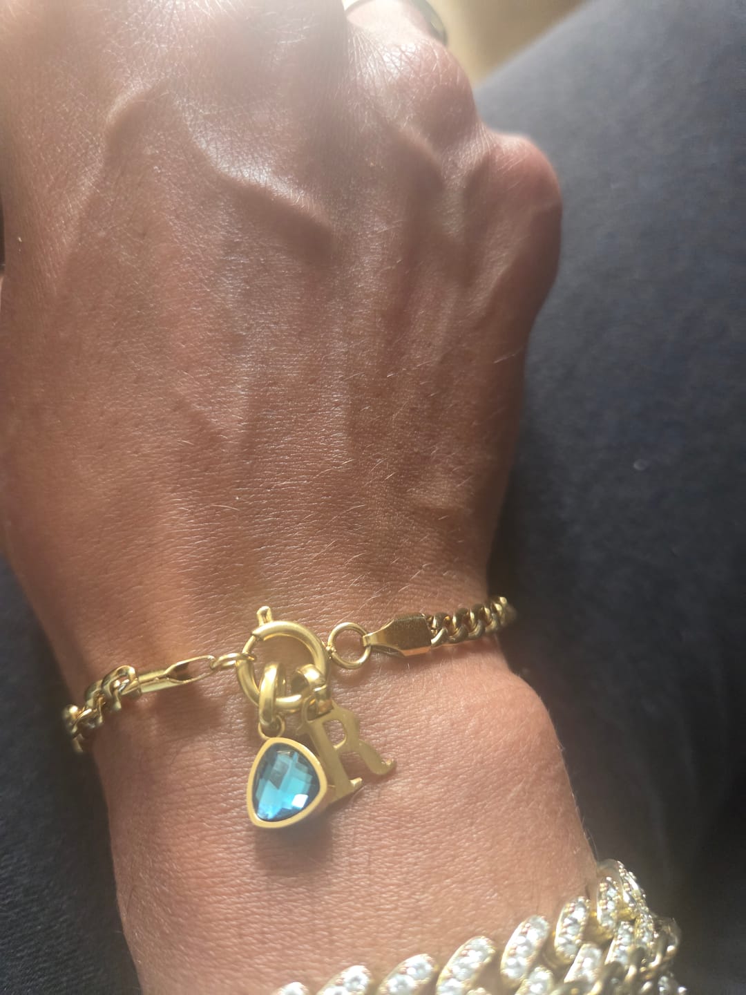 Customer photo review of Letter & birthstone bracelet gold