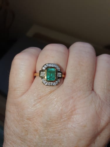 Customer photo review of Grecian Octagon Emerald Halo Ring