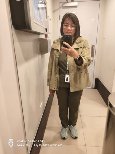 Customer photo review of Zip-Up Polo MoveTech® Scrub Top - Women / Forest Green