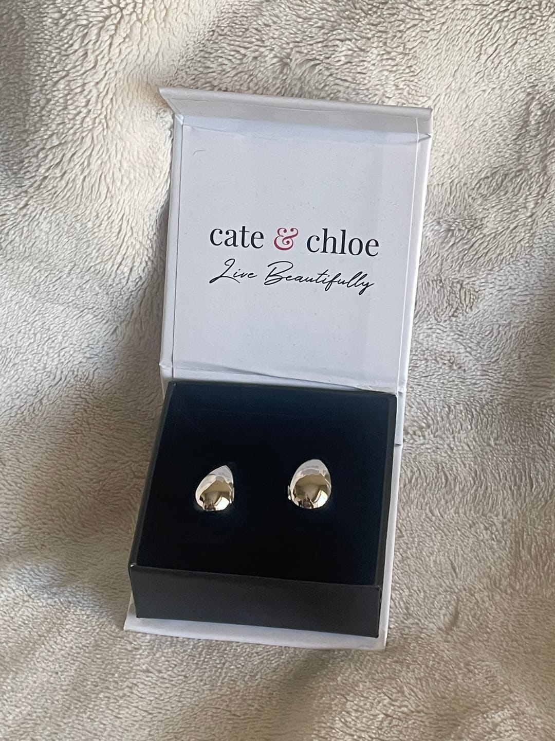 Customer photo review of Olive 18k White Gold Plated Teardrop Stud Earrings