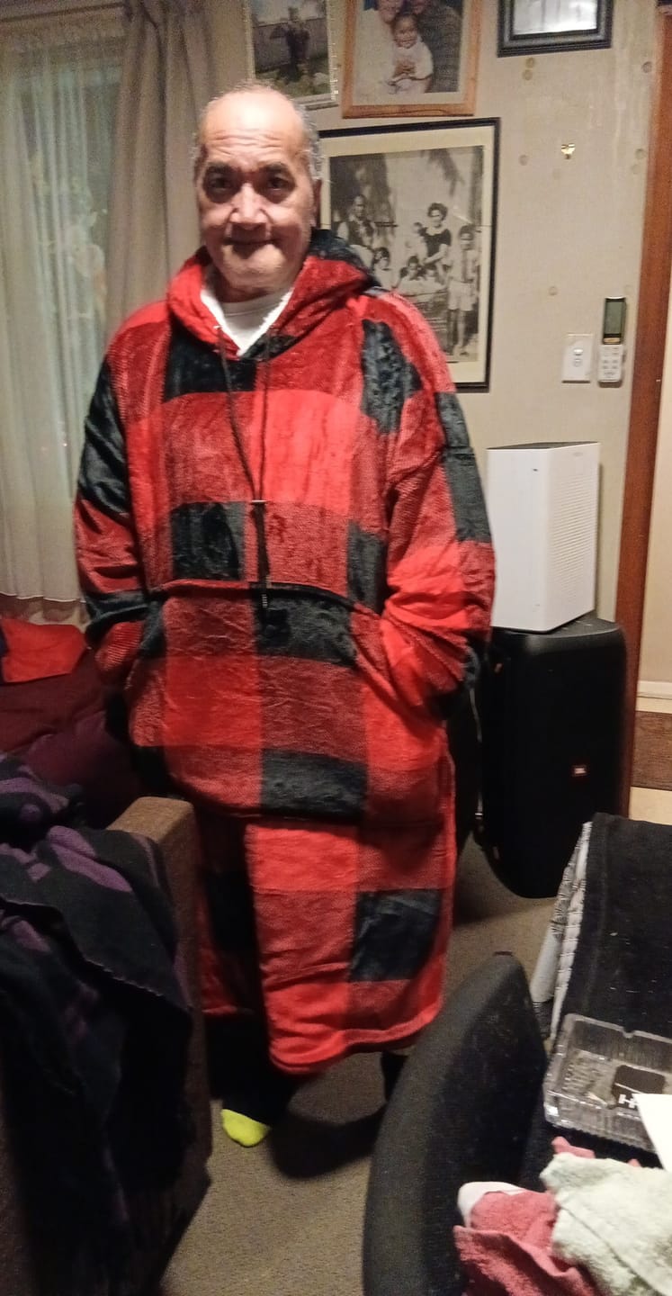 Customer photo review of EXTRA LONG ADULTS BLANKET HOODIE - RED PLAID