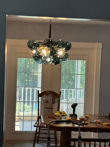 Customer photo review of Modern Cluster Blue Glass Globe Bubble Chandelier
