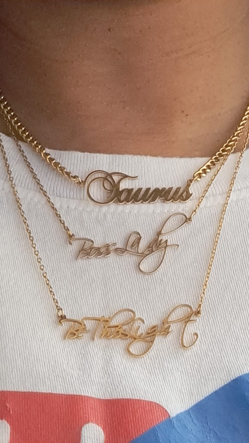 Customer photo review of Script Name Necklace