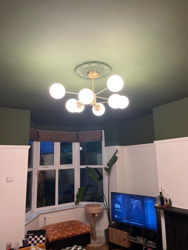 Customer photo review of 6/8/12-Light Mid-Century Modern Opal White Glass Globe Chandelier