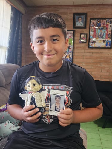 Customer photo review of Dolly® Personalized Crochet Doll with Photo Card