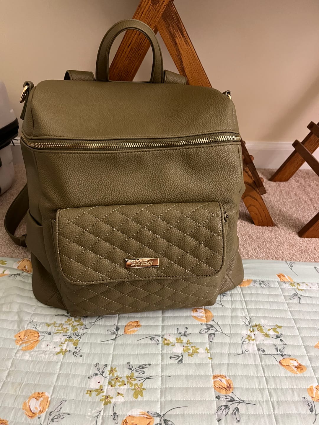 Customer photo review of Monaco Diaper Bag | Olive Green