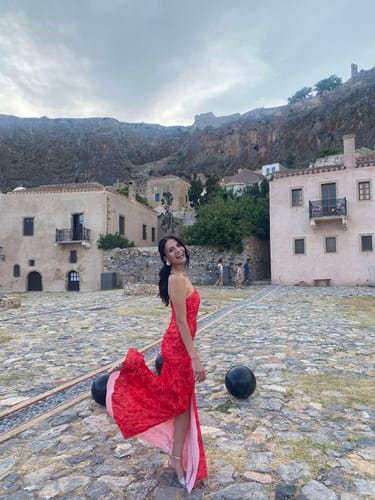 Customer photo review of Patterned maxi φόρεμα με ένα ώμο