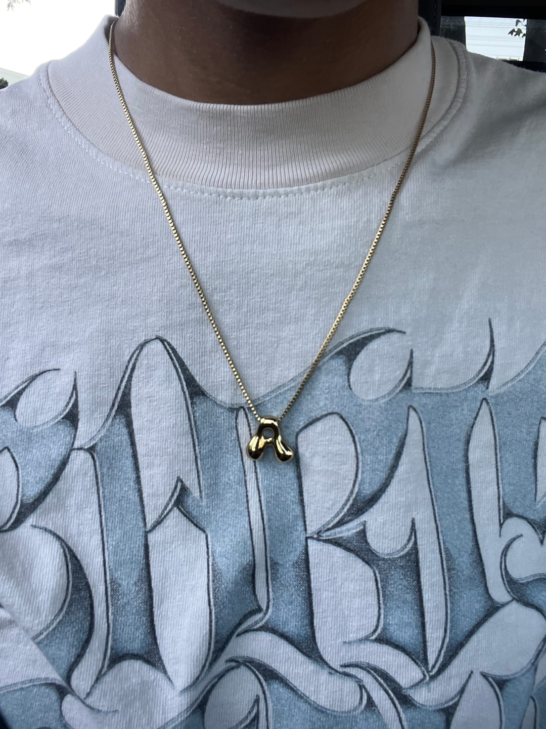 Customer photo review of Bubble Letter Necklace