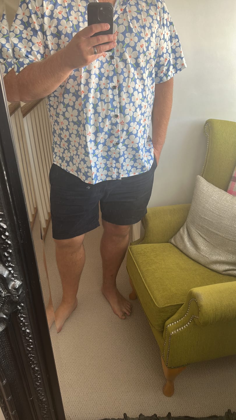 Customer photo review of Men's Summer Floral Print Holiday Flower Resort Casual Lapel Light Blue Short Sleeve Shirt
