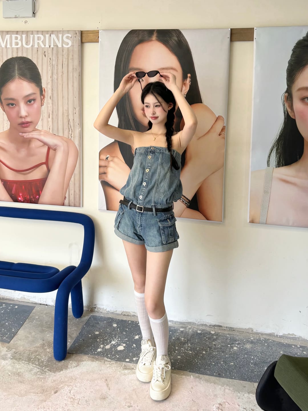 Customer photo review of WARDEN EDGE Strapless Denim Utility Romper