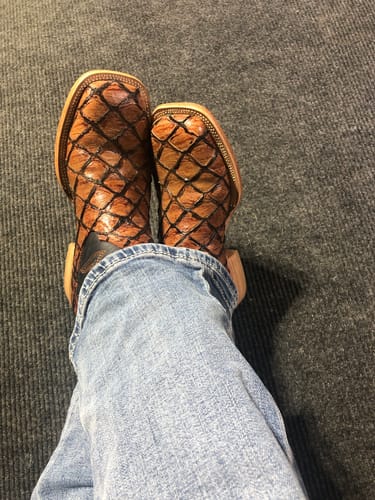 Customer photo review of Cognac Pirarucu Leather Boots - Square Toe
