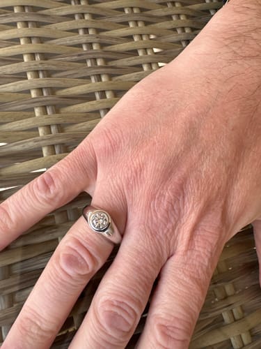 Customer photo review of Solitaire Bezel Round Moissanite Wide Shank Engagement Ring