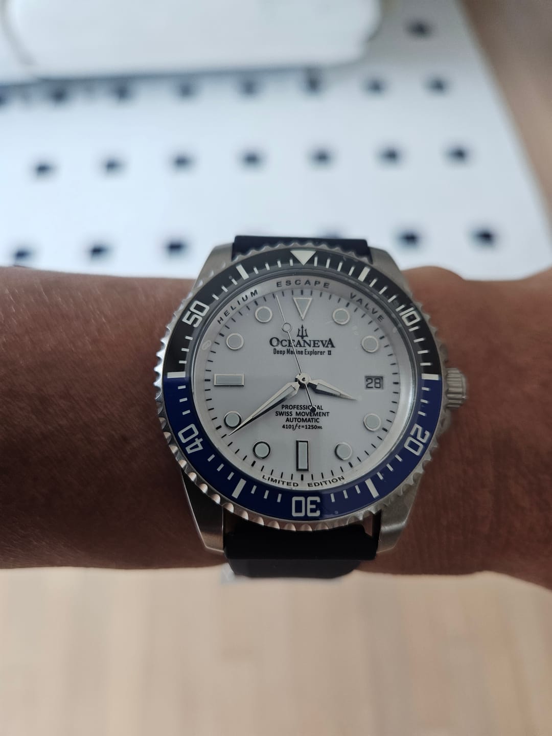 Customer photo review of Oceaneva Deep Marine Explorer II Titanium Watch with White Dial